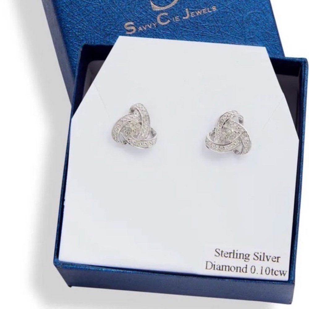 Sterling Silver Diamond Love Knot Stud Earrings
